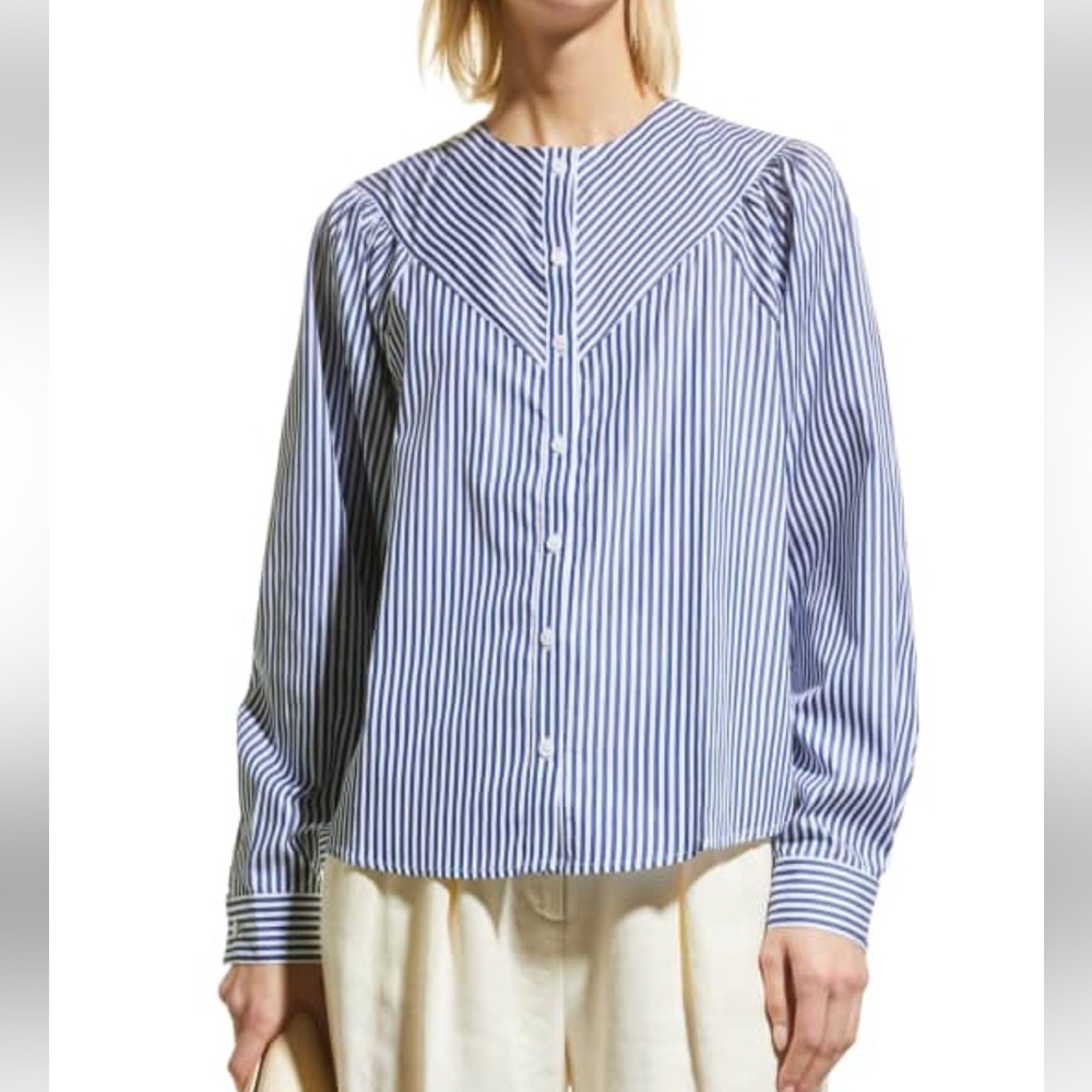 NWT Harshman Cari Shirt In Navy Stripes Size Small